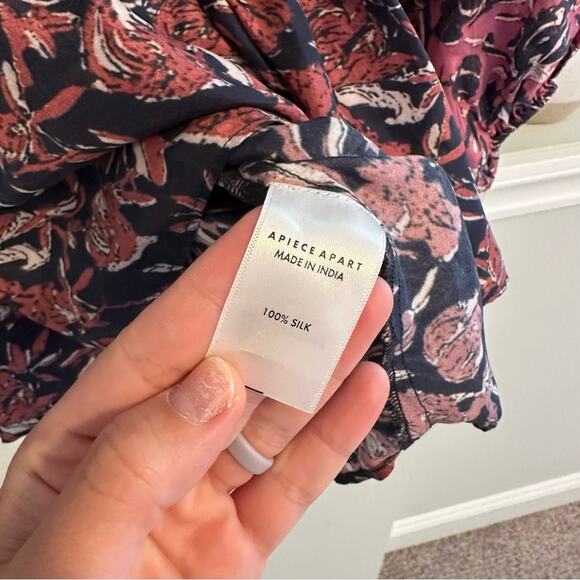 Apiece Apart Blue Red Floral Silk Blouse 4 - Picture 6 of 9